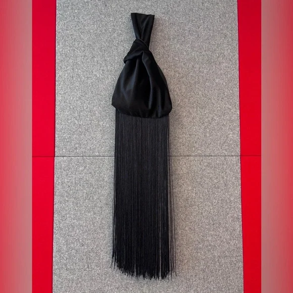 Elegant Velvet Wristlet Knot Black Mini fringe Bag - Picture 1 of 16